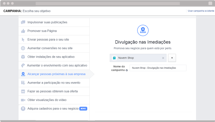 Anúncio Alcancar pessoas proximas a sua empresa Facebook